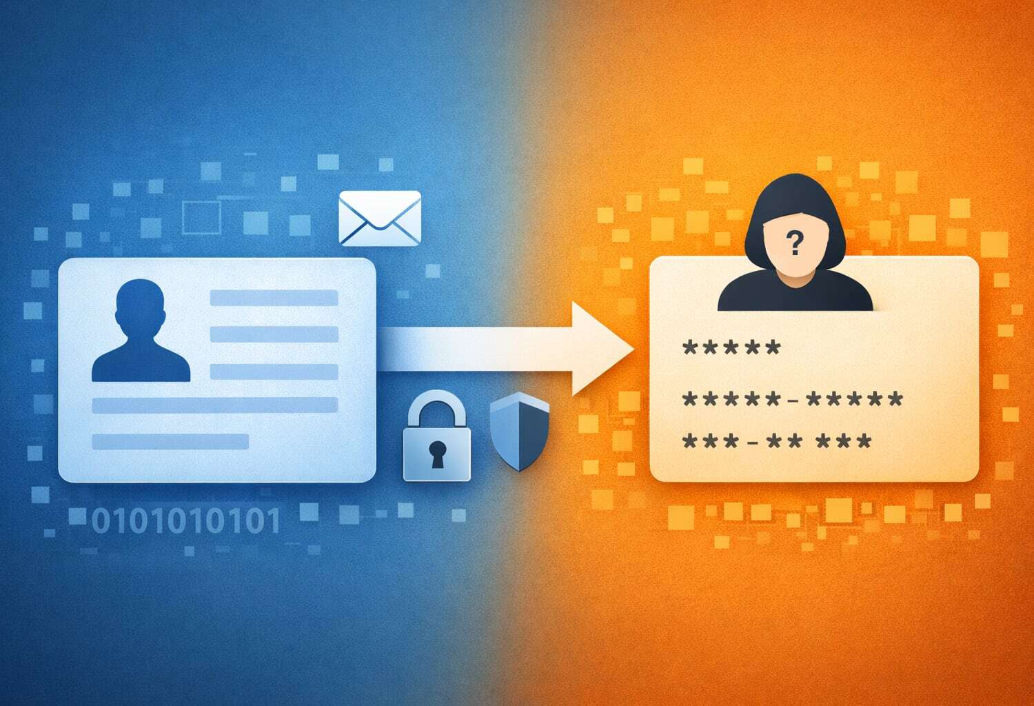 Illustrasjon på pseudonymisering av persondata i blått og oransje