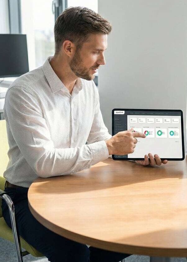 Rådgiver fra Iconfirm viser løsningen på en iPad